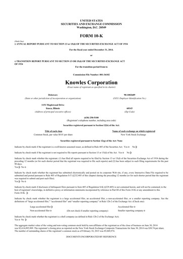 Thumbnail Knowles
 10-K Annual Report 2014