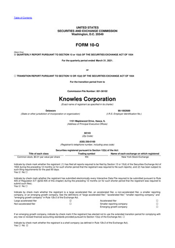 Thumbnail Knowles
 10-Q Quarterly Report FY2021 