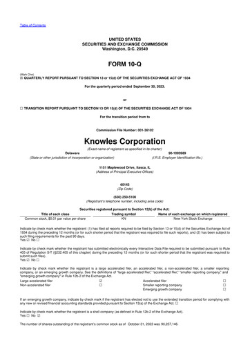 Thumbnail Knowles
 10-Q Quarterly Report FY2023 
