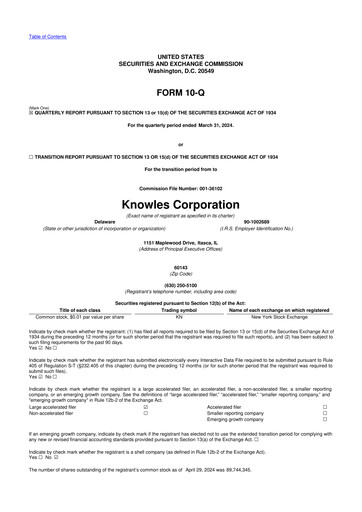 Thumbnail Knowles
 10-Q Quarterly Report FY2024 
