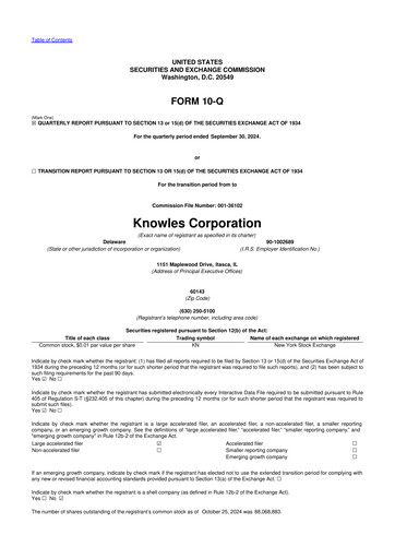 Thumbnail Knowles
 10-Q Quarterly Report FY2024 