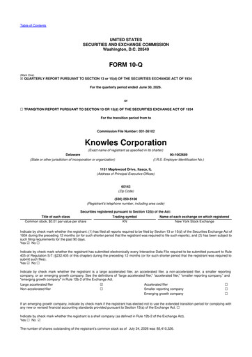 Thumbnail Knowles
 10-Q Quarterly Report FY2026 