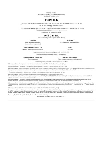 Thumbnail ONE Gas
 10-K Annual Report 2013