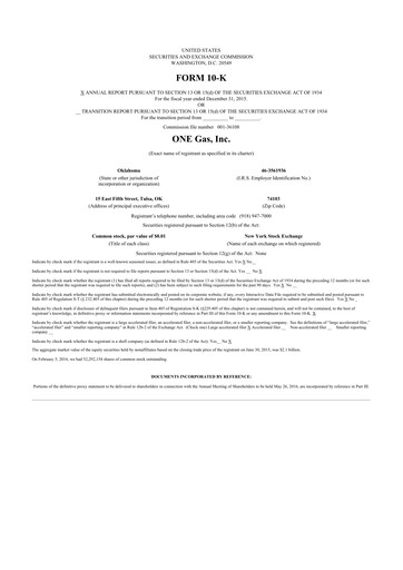 Thumbnail ONE Gas
 10-K Annual Report 2015