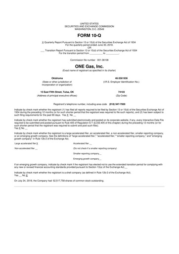Thumbnail ONE Gas
 10-Q Quarterly Report FY2018 