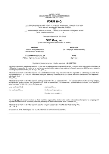 Thumbnail ONE Gas
 10-Q Quarterly Report FY2018 