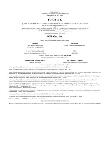 Thumbnail ONE Gas
 10-K Annual Report 2018