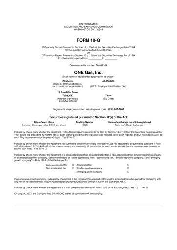 Thumbnail ONE Gas
 10-Q Quarterly Report FY2023 