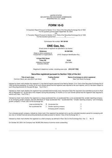 Thumbnail ONE Gas
 10-Q Quarterly Report FY2024 