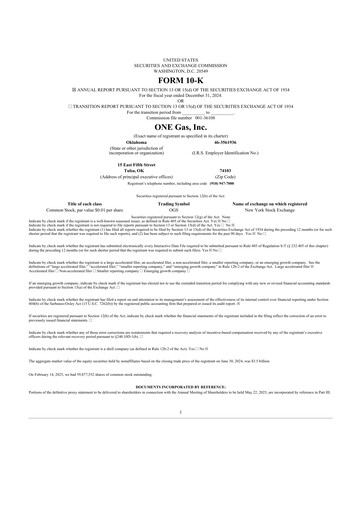 Thumbnail ONE Gas
 10-K Annual Report 2023