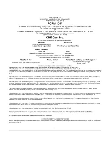 Thumbnail ONE Gas
 10-K Annual Report 2025