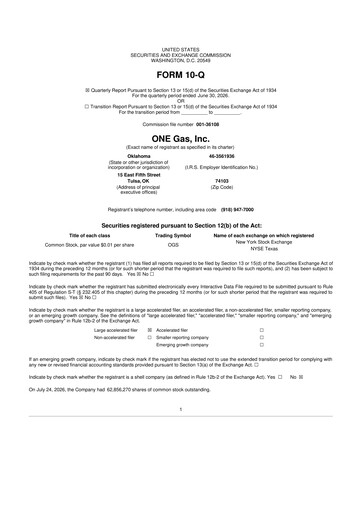 Thumbnail ONE Gas
 10-Q Quarterly Report FY2026 