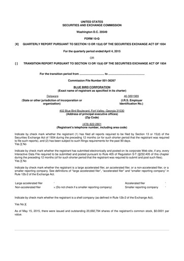 Miniature Blue Bird Corporation
 10-Q Rapport trimestriel 2015 
