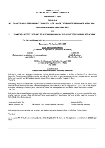 Miniature Blue Bird Corporation
 10-Q Rapport trimestriel 2015 