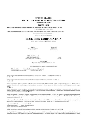 Thumbnail Blue Bird Corporation
 10-K Annual Report 2015