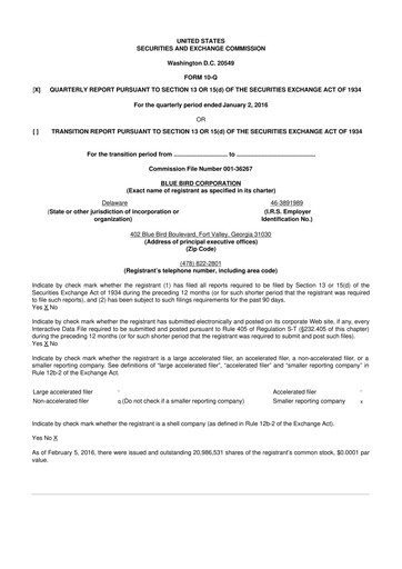 Miniature Blue Bird Corporation
 10-Q Rapport trimestriel 2016 