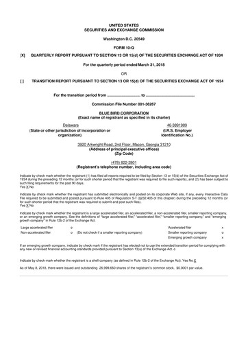 Miniature Blue Bird Corporation
 10-Q Rapport trimestriel 2018 