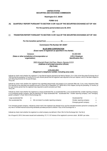 Miniature Blue Bird Corporation
 10-Q Rapport trimestriel 2018 