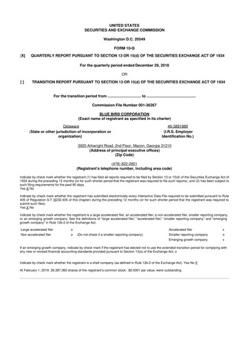 Miniature Blue Bird Corporation
 10-Q Rapport trimestriel 2019 