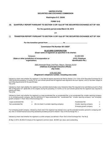 Miniature Blue Bird Corporation
 10-Q Rapport trimestriel 2019 