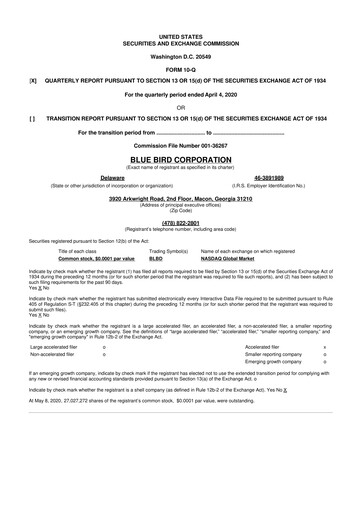 Miniature Blue Bird Corporation
 10-Q Rapport trimestriel 2020 