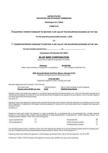 Miniature Blue Bird Corporation
 10-Q Rapport trimestriel 2022 