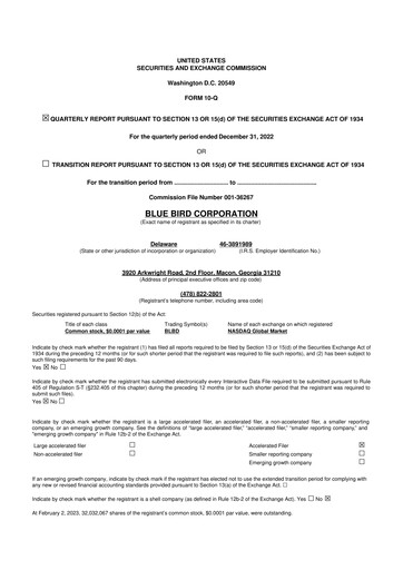 Miniature Blue Bird Corporation
 10-Q Rapport trimestriel 2023 