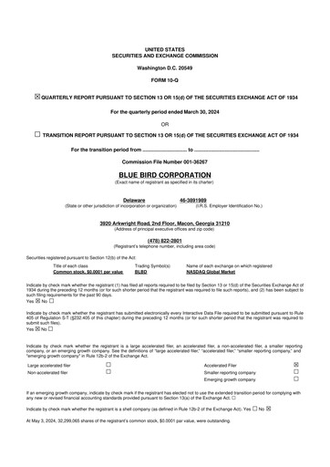 Miniature Blue Bird Corporation
 10-Q Rapport trimestriel 2024 