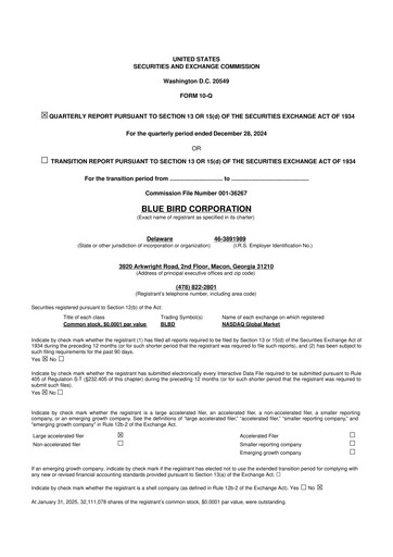 Miniature Blue Bird Corporation
 10-Q Rapport trimestriel 2025 