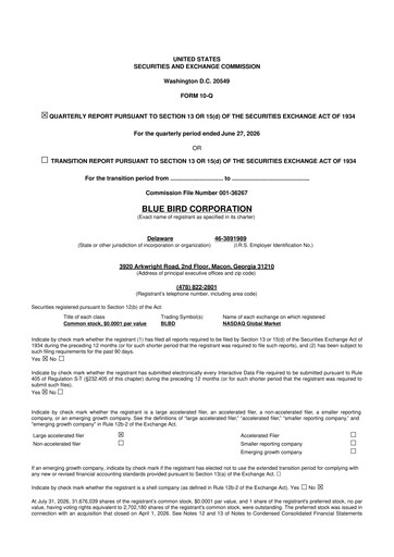 Thumbnail Blue Bird Corporation
 10-Q Quarterly Report FY2026 