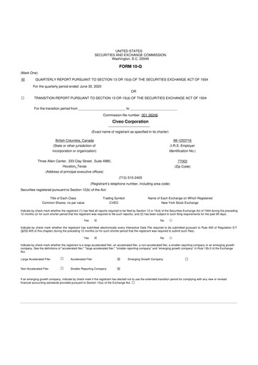 Thumbnail Civeo 10-Q Quarterly Report FY2020 