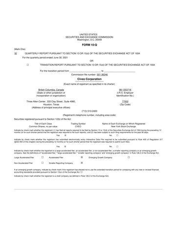 Thumbnail Civeo 10-Q Quarterly Report FY2021 