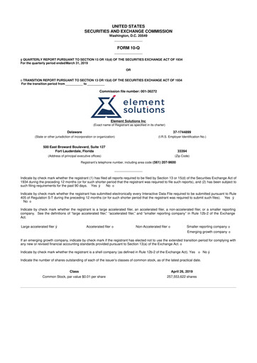 Thumbnail Element Solutions 10-Q Quarterly Report FY2019 