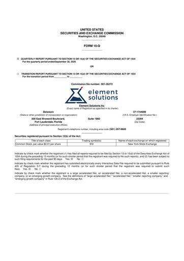 Thumbnail Element Solutions 10-Q Quarterly Report FY 