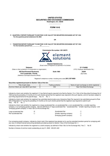 Thumbnail Element Solutions 10-Q Quarterly Report FY2022 