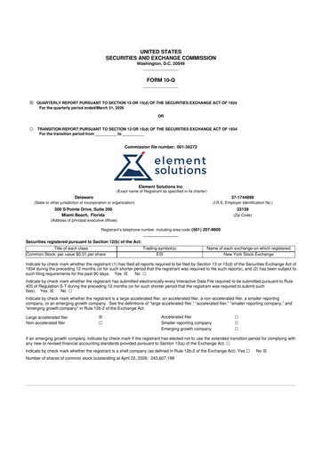 Thumbnail Element Solutions 10-Q Quarterly Report FY 