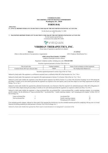 Thumbnail Viridian Therapeutics 10-K Annual Report 2020