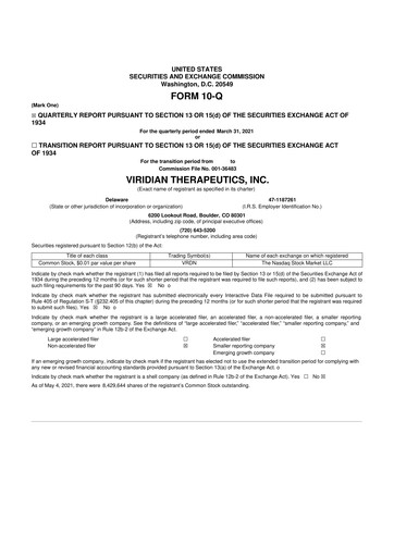 Thumbnail Viridian Therapeutics 10-Q Quarterly Report FY2021 