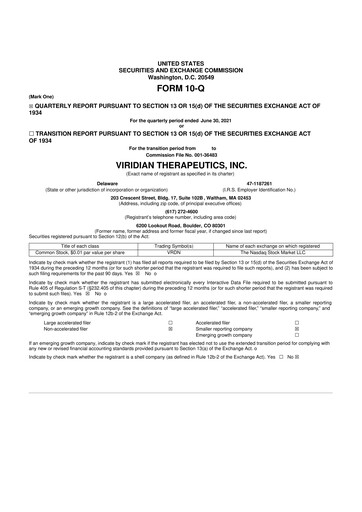 Thumbnail Viridian Therapeutics 10-Q Quarterly Report FY2021 