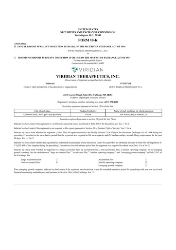 Thumbnail Viridian Therapeutics 10-K Annual Report 2021