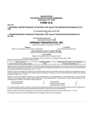 Thumbnail Viridian Therapeutics 10-Q Quarterly Report FY2022 