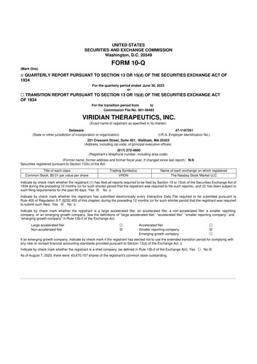 Thumbnail Viridian Therapeutics 10-Q Quarterly Report FY2023 