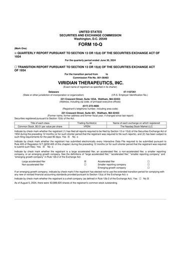 Thumbnail Viridian Therapeutics 10-Q Quarterly Report FY2024 