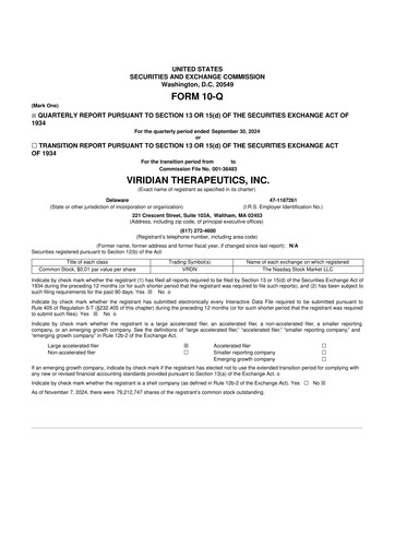 Thumbnail Viridian Therapeutics 10-Q Quarterly Report FY2024 