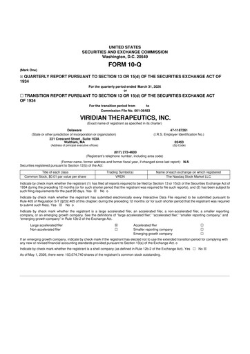 Thumbnail Viridian Therapeutics 10-Q Quarterly Report FY 