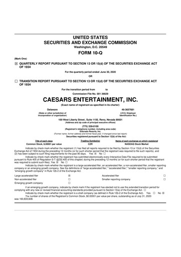 Thumbnail Caesars Entertainment
 10-Q Quarterly Report FY2020 