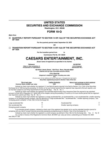 Thumbnail Caesars Entertainment
 10-Q Quarterly Report FY2020 