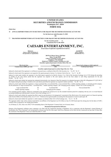 Thumbnail Caesars Entertainment
 10-K Annual Report 2020