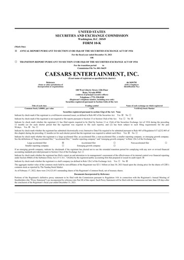 Thumbnail Caesars Entertainment
 10-K Annual Report 2021