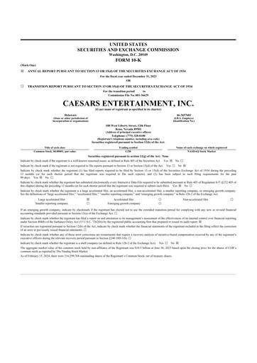 Thumbnail Caesars Entertainment
 10-K Annual Report 2023